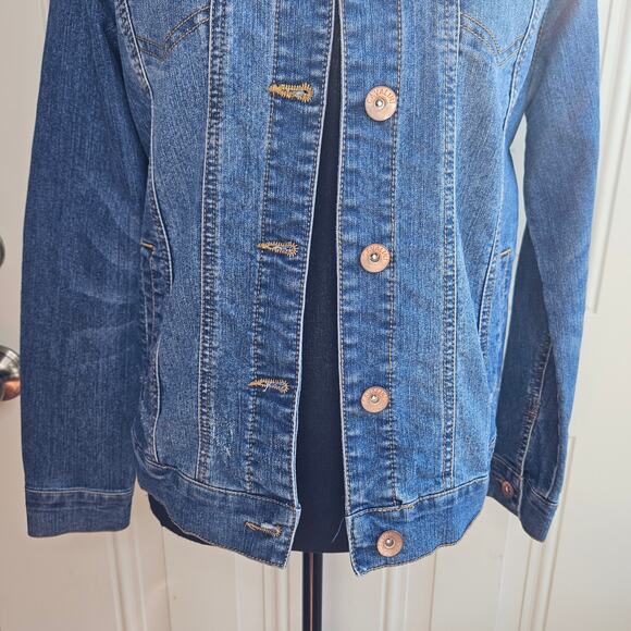 Cavalini Denim Collection Jacket Small Long Sleeve Blue Jean Factory Distressing - Picture 5 of 9